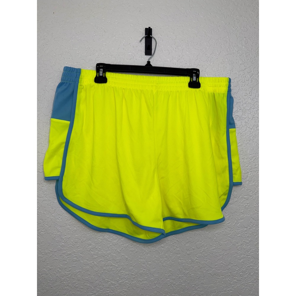 Activewear by Jennifer Lauren Neon Yellow Blue Mesh Athletic Shorts Womens 3X
